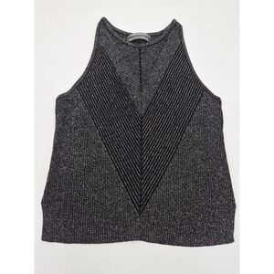 Anthropologie Metallic Silver Black Knit Halter Top Chevron Ribbed XSP OB1037902